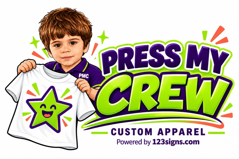 Press My Crew — Custom Apparel. Powered by 123signs.com.