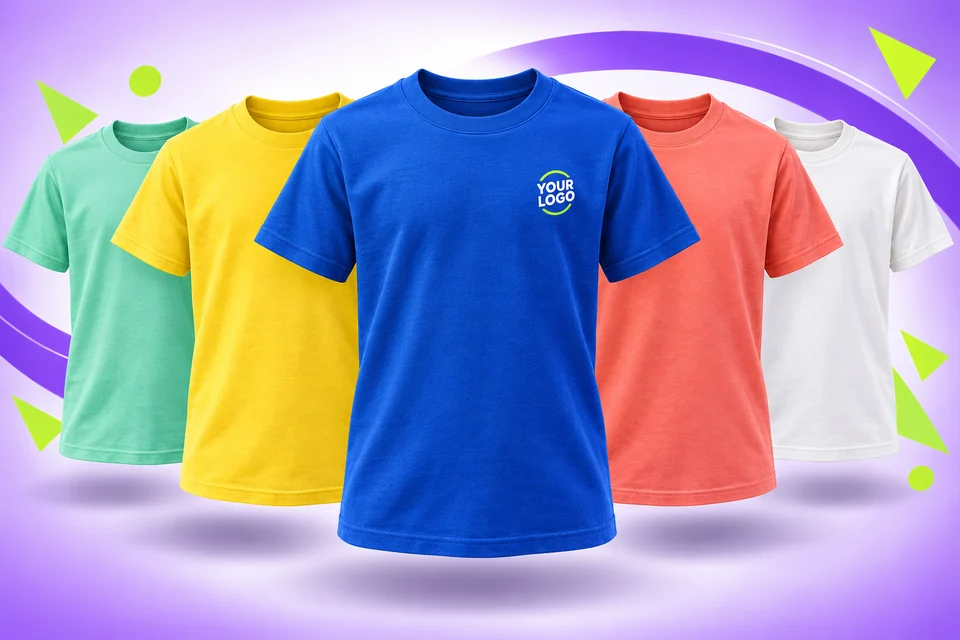 Styled youth lineup with a sample chest logo