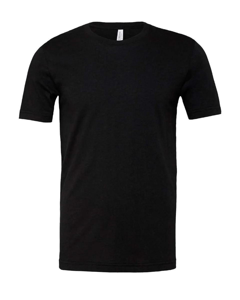 Bella + Canvas 3001CVC jersey tee in Black Heather, front — blank garment with no print