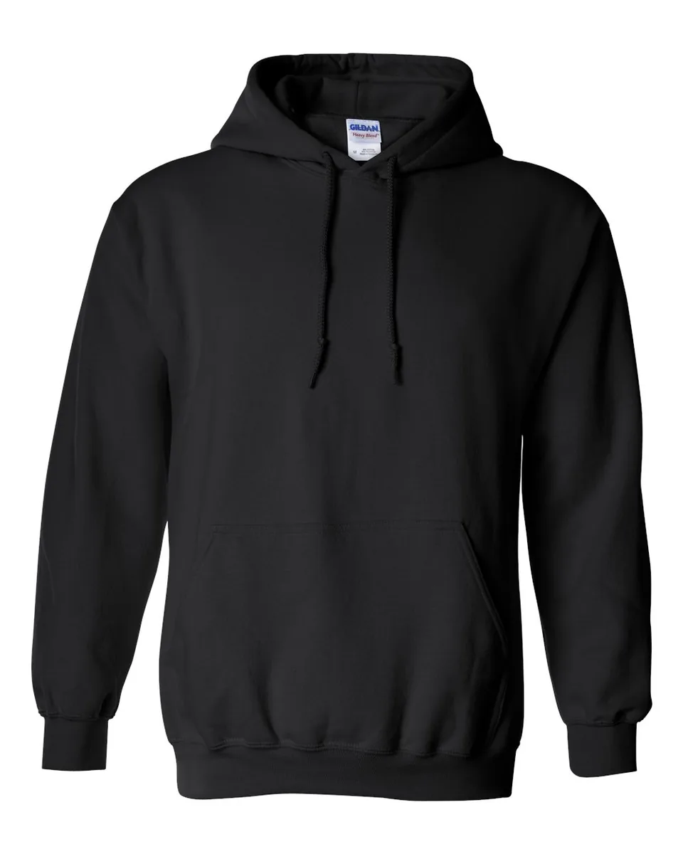 Gildan Heavy Blend 18500 pullover hoodie in Black, front — blank garment with no print