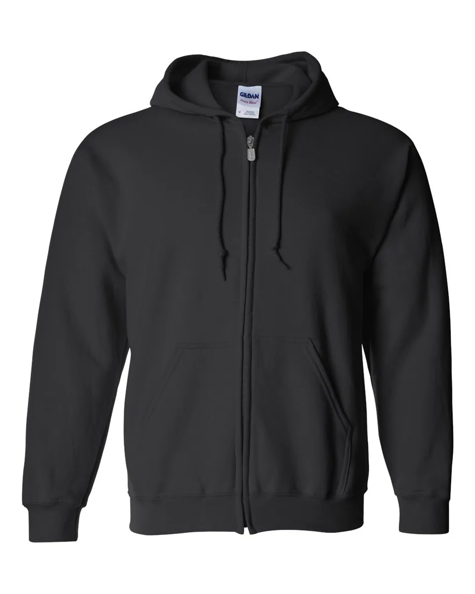 Gildan Heavy Blend 18600 full-zip hoodie in Black, front — blank garment with no print