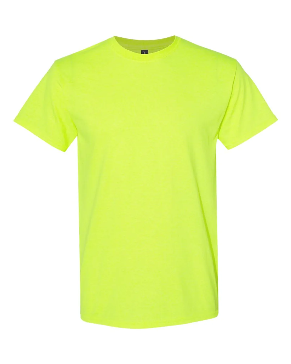 Gildan Heavy Cotton 5000 in safety colors in Safety Green, front — blank garment with no print