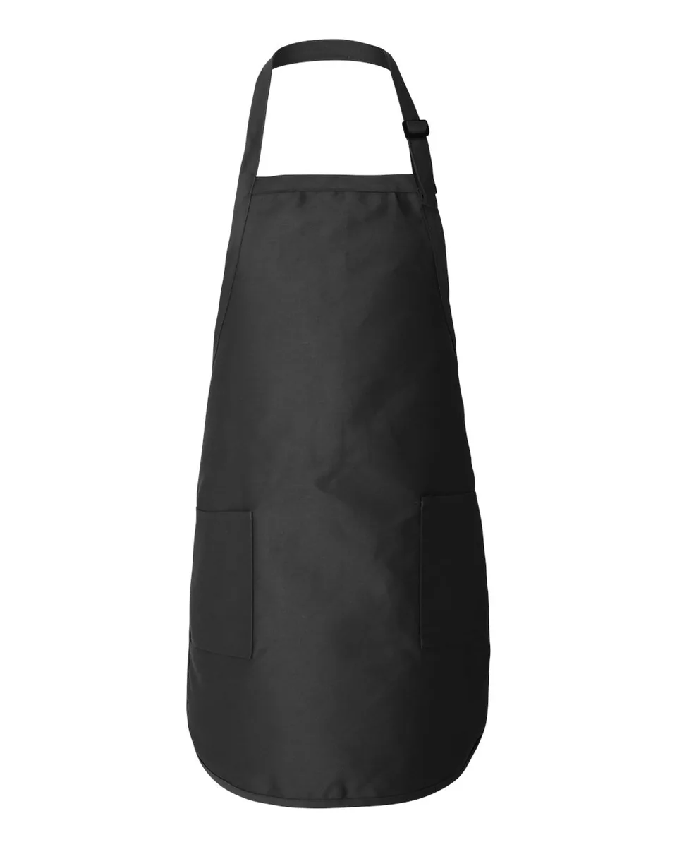 Q-Tees Q4350 full-length apron in Black, front — blank garment with no print