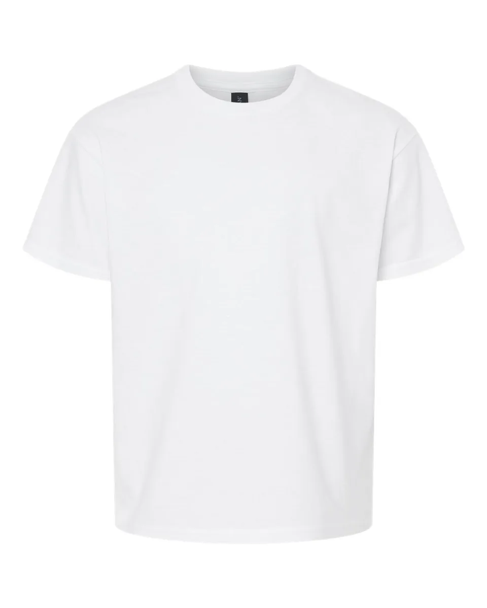 Gildan Softstyle 64000B youth T-shirt in White, front — blank garment with no print