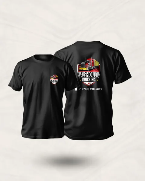 Alshouli Trucking: company tees, front logo — custom printed by Press My Crew