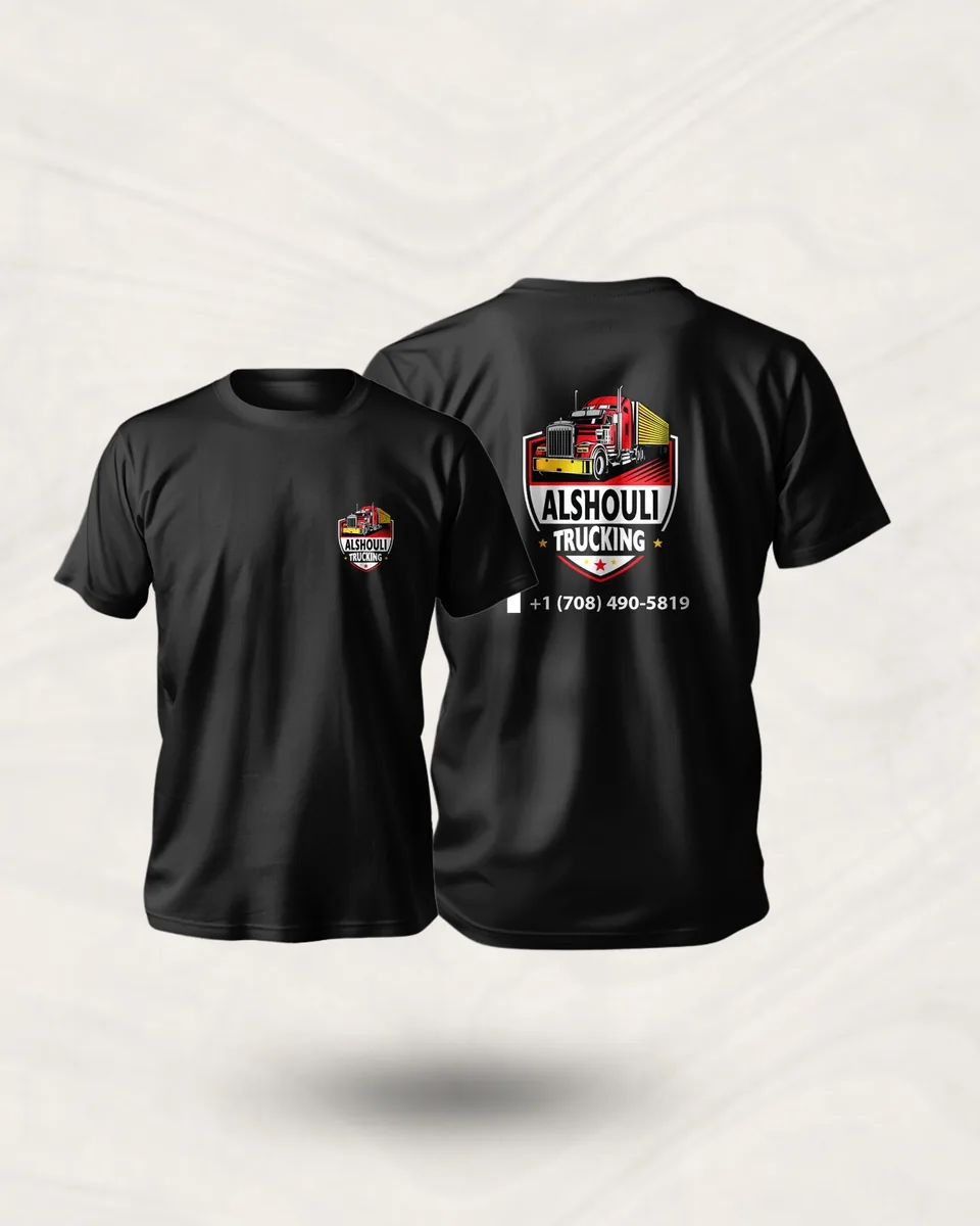 Alshouli Trucking: company tees, front logo — custom printed by Press My Crew