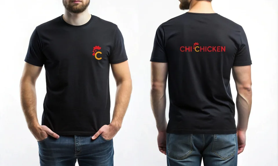 Chi Chicken: staff tees on models — custom printed by Press My Crew