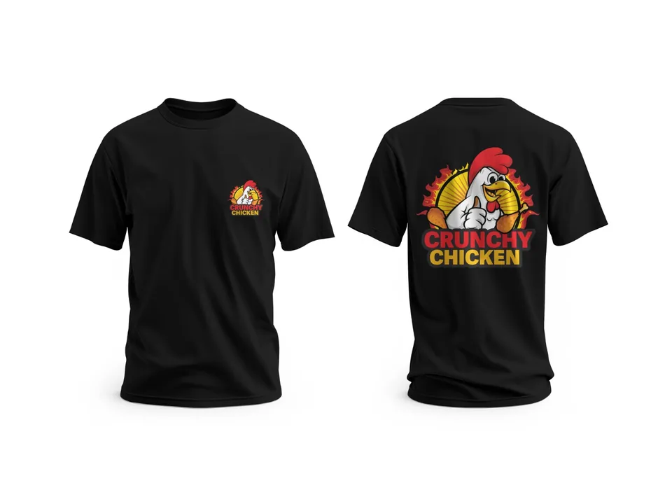 Crunchy Chicken: restaurant tees, front and back — custom printed by Press My Crew