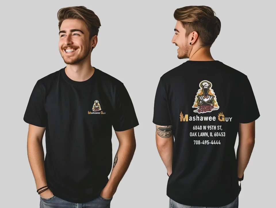 Mashawee Guy: staff tees on models — custom printed by Press My Crew