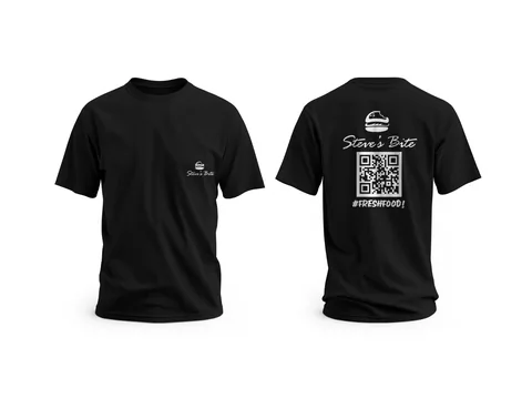 Steve's Bite: tees with a qr code — custom printed by Press My Crew