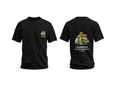 Taqueria Locos Chiapas: restaurant tees, front and back — custom printed by Press My Crew
